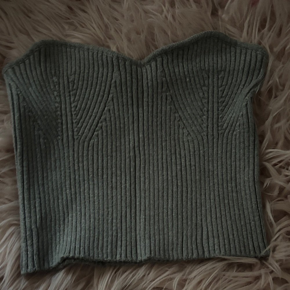 Zara Gray Ribbed Crop Top